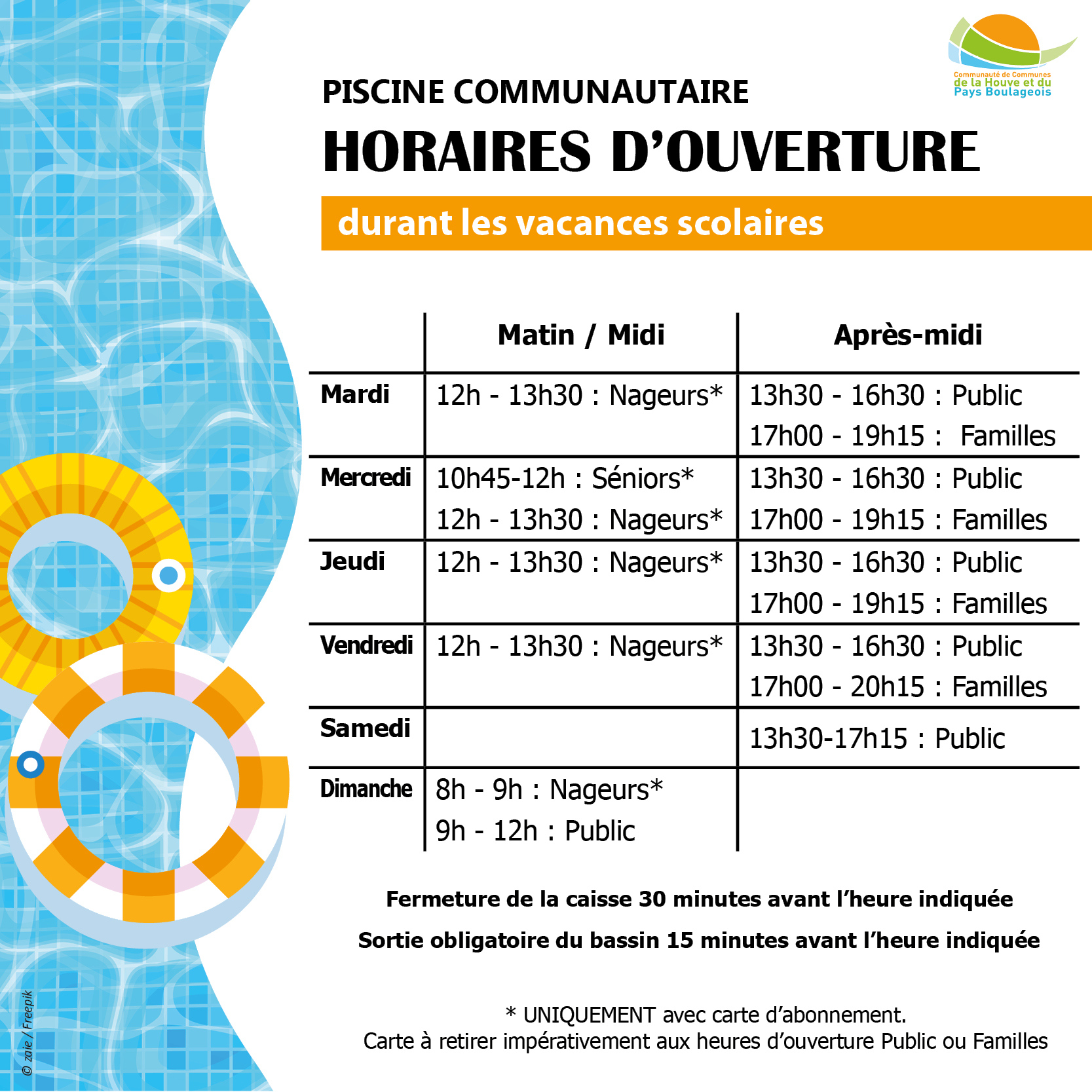 Horaires vacances scolaires piscine